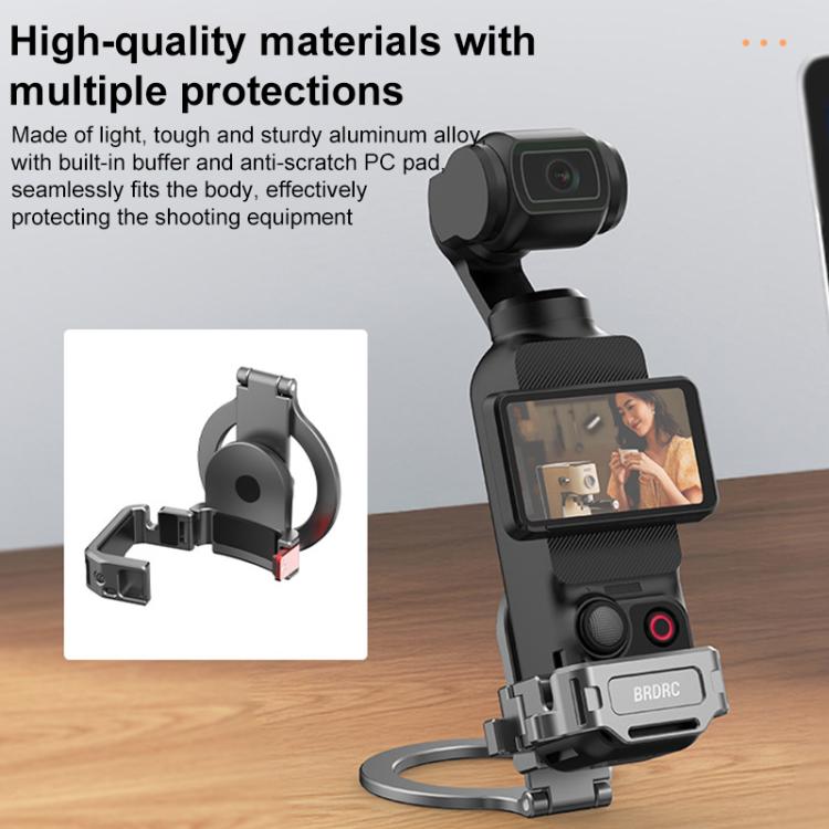 For DJI Osmo Pocket 3 BRDRC Smartphone Teleprompter Stand Desktop Clamp Cold Shoe Extension Mount - Dark Grey