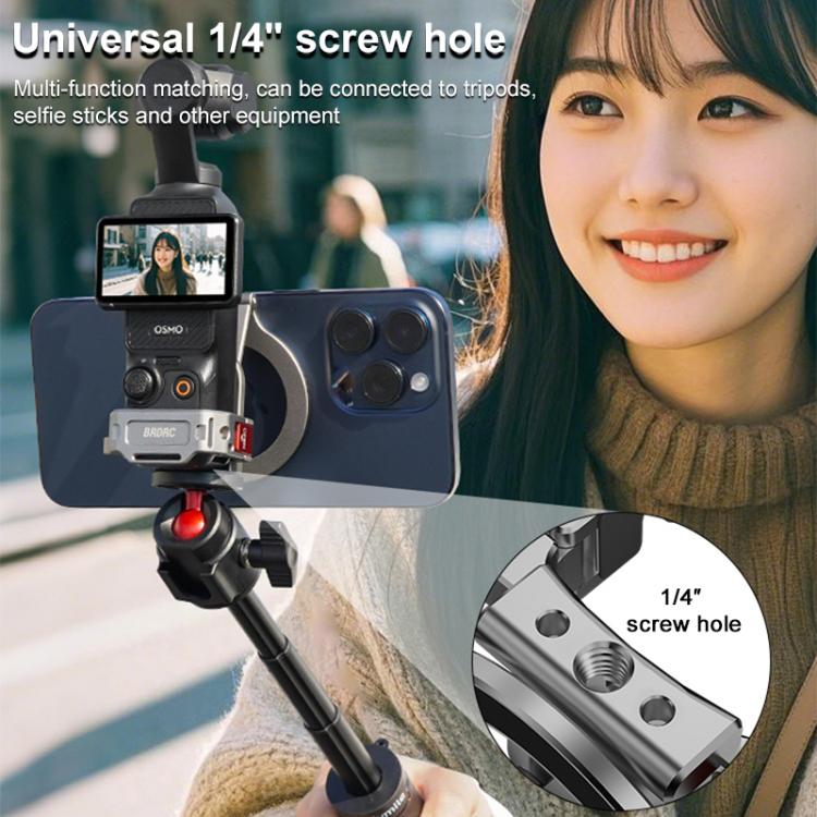 For DJI Osmo Pocket 3 BRDRC Smartphone Teleprompter Stand Desktop Clamp Cold Shoe Extension Mount - Dark Grey