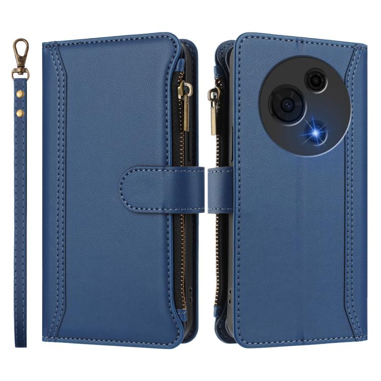 For TCL 60 NxtPaper Magnetic Closure 9 Card Slots Zipper Leather Case with Hand Strap