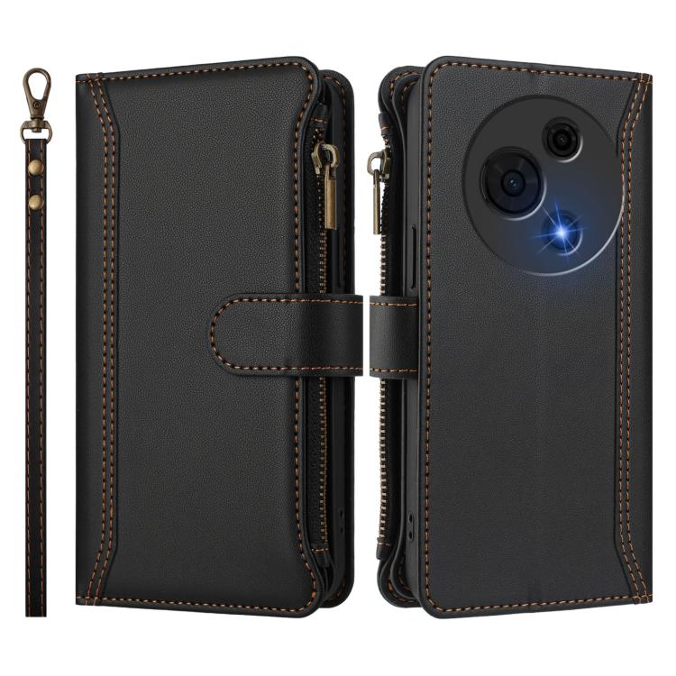 For TCL 60 NxtPaper Magnetic Closure 9 Card Slots Zipper Leather Case with Hand Strap