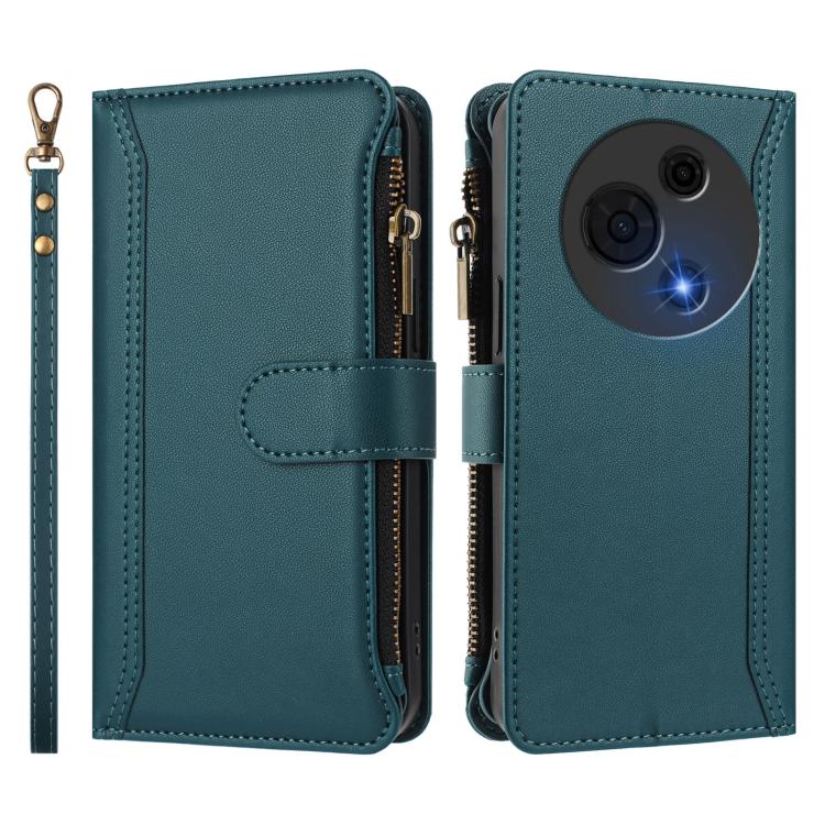 For TCL 60 NxtPaper Magnetic Closure 9 Card Slots Zipper Leather Case with Hand Strap