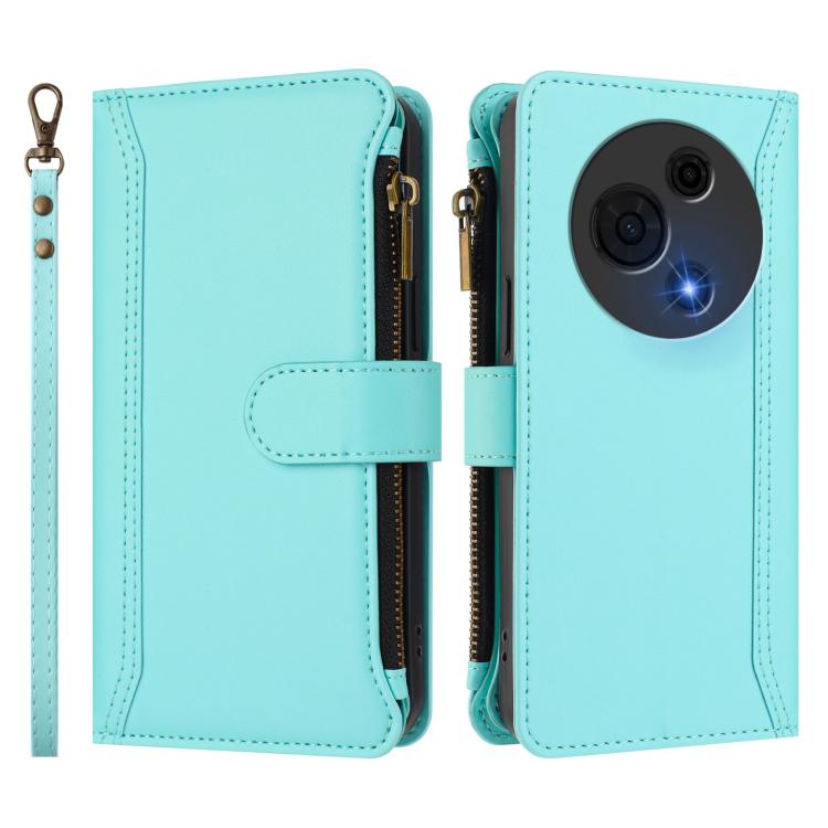 For TCL 60 NxtPaper Magnetic Closure 9 Card Slots Zipper Leather Case with Hand Strap
