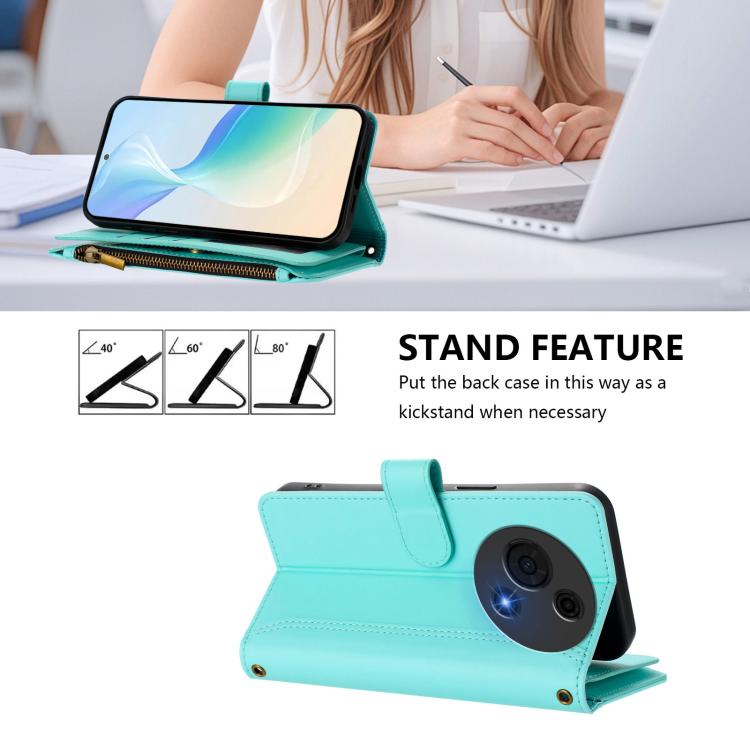 For TCL 60 NxtPaper Magnetic Closure 9 Card Slots Zipper Leather Case with Hand Strap
