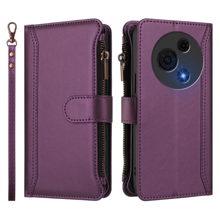 For TCL 60 NxtPaper Magnetic Closure 9 Card Slots Zipper Leather Case with Hand Strap