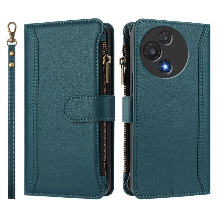 For TCL 60R 5G Magnetic Closure 9 Card Slots Zipper Leather Case with Hand Strap