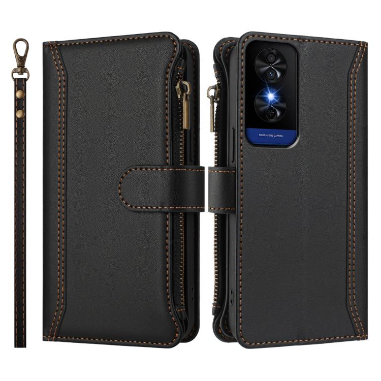 For TCL 50 5G / 50 XE NxtPaper 5G Magnetic Closure 9 Card Slots Zipper Leather Case with Hand Strap