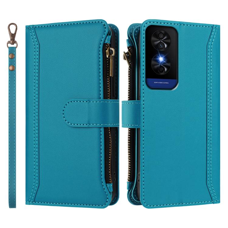 For TCL 50 5G / 50 XE NxtPaper 5G Magnetic Closure 9 Card Slots Zipper Leather Case with Hand Strap