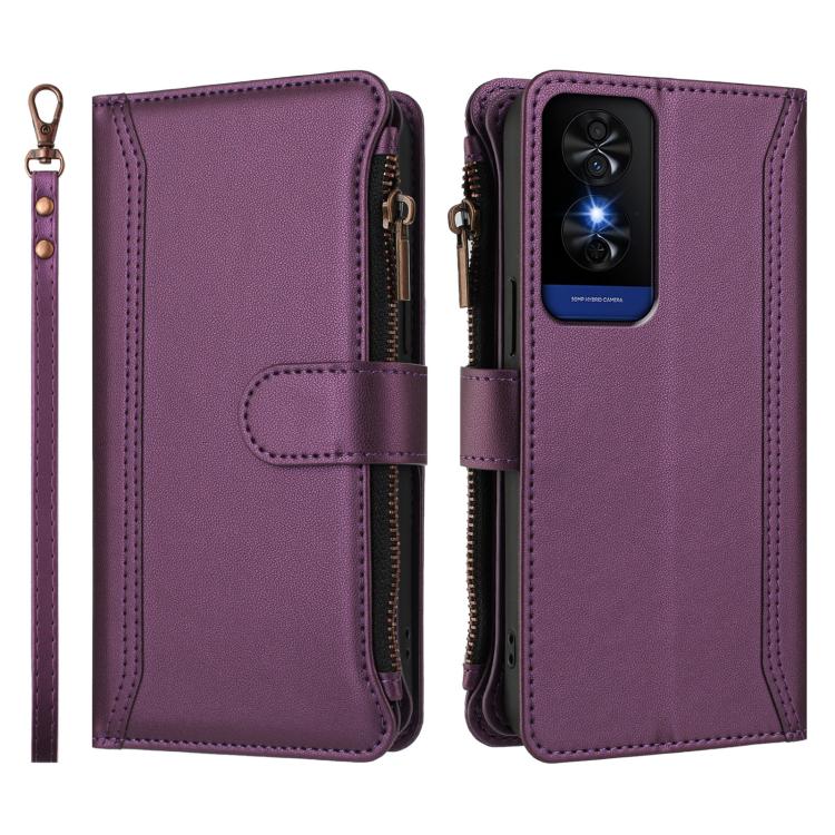For TCL 50 5G / 50 XE NxtPaper 5G Magnetic Closure 9 Card Slots Zipper Leather Case with Hand Strap