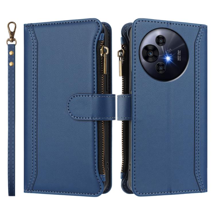 For TCL 50 Pro NxtPaper / P10 Magnetic Closure 9 Card Slots Zipper Leather Case with Hand Strap