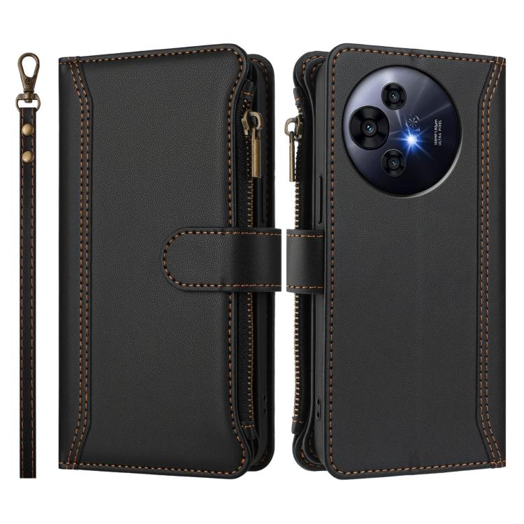 For TCL 50 Pro NxtPaper / P10 Magnetic Closure 9 Card Slots Zipper Leather Case with Hand Strap