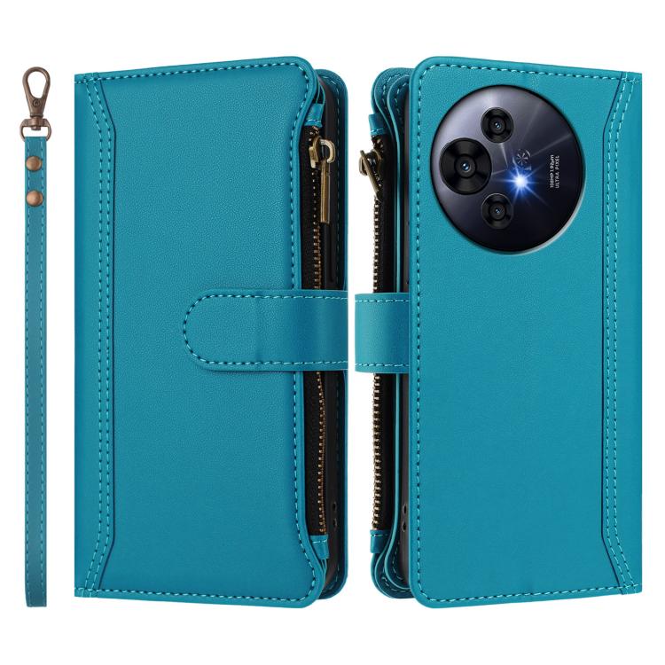 For TCL 50 Pro NxtPaper / P10 Magnetic Closure 9 Card Slots Zipper Leather Case with Hand Strap