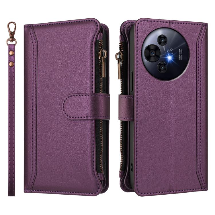 For TCL 50 Pro NxtPaper / P10 Magnetic Closure 9 Card Slots Zipper Leather Case with Hand Strap