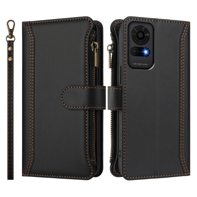 For TCL 50 LE 5G / K23 / K24 Magnetic Closure 9 Card Slots Zipper Leather Case with Hand Strap
