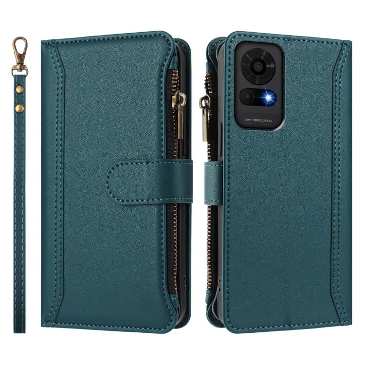 For TCL 50 LE 5G / K23 / K24 Magnetic Closure 9 Card Slots Zipper Leather Case with Hand Strap