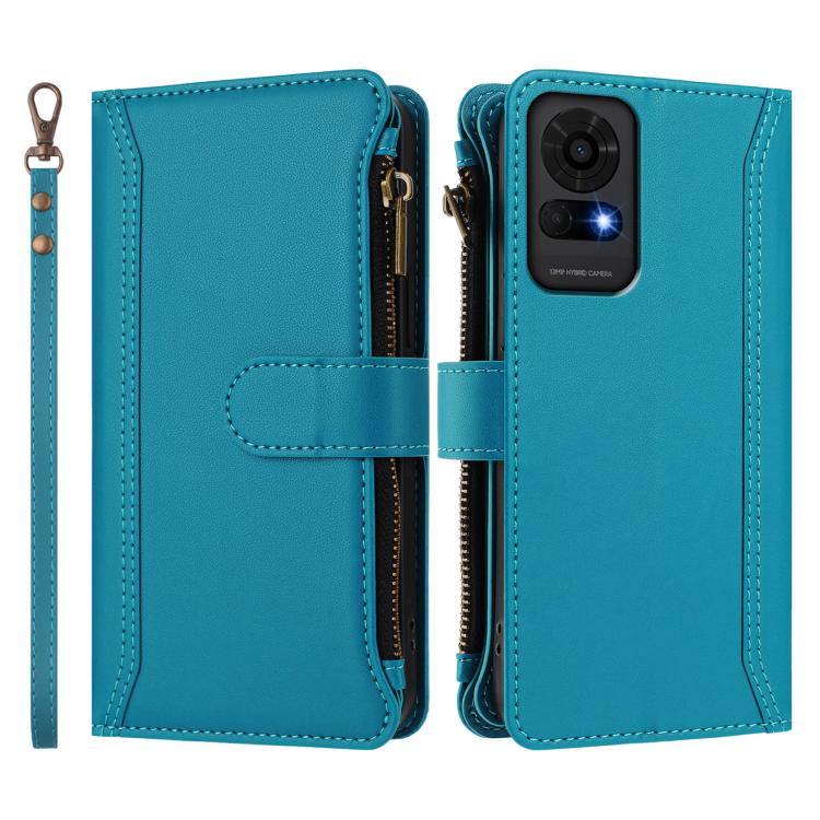 For TCL 50 LE 5G / K23 / K24 Magnetic Closure 9 Card Slots Zipper Leather Case with Hand Strap