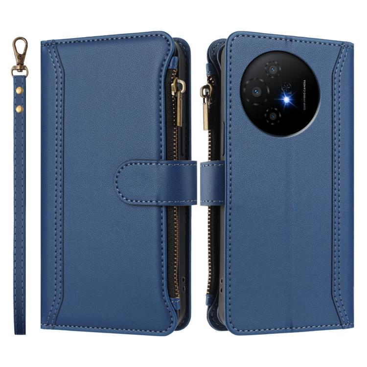 For TCL 50 XL / 50 XL NxtPaper 5G Magnetic Closure 9 Card Slots Zipper Leather Case with Hand Strap