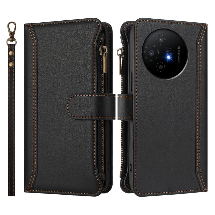 For TCL 50 XL / 50 XL NxtPaper 5G Magnetic Closure 9 Card Slots Zipper Leather Case with Hand Strap