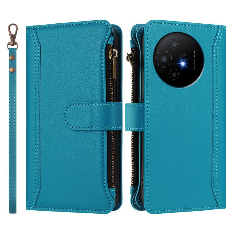 For TCL 50 XL / 50 XL NxtPaper 5G Magnetic Closure 9 Card Slots Zipper Leather Case with Hand Strap