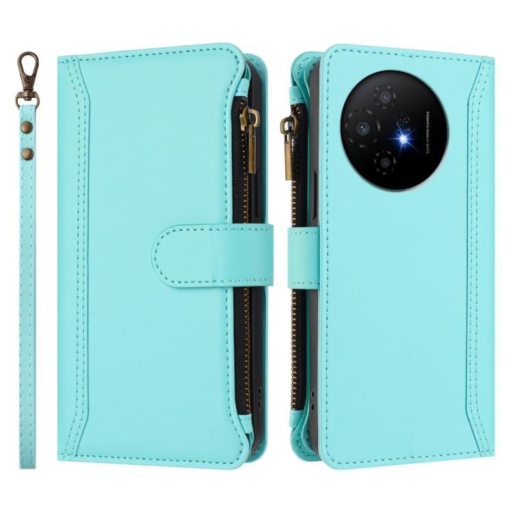 For TCL 50 XL / 50 XL NxtPaper 5G Magnetic Closure 9 Card Slots Zipper Leather Case with Hand Strap