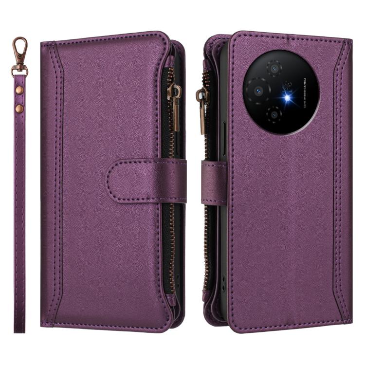For TCL 50 XL / 50 XL NxtPaper 5G Magnetic Closure 9 Card Slots Zipper Leather Case with Hand Strap