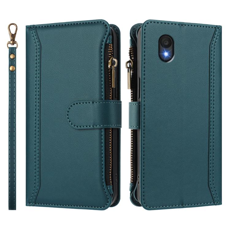 For TCL 201 Magnetic Closure 9 Card Slots Zipper Leather Case with Hand Strap