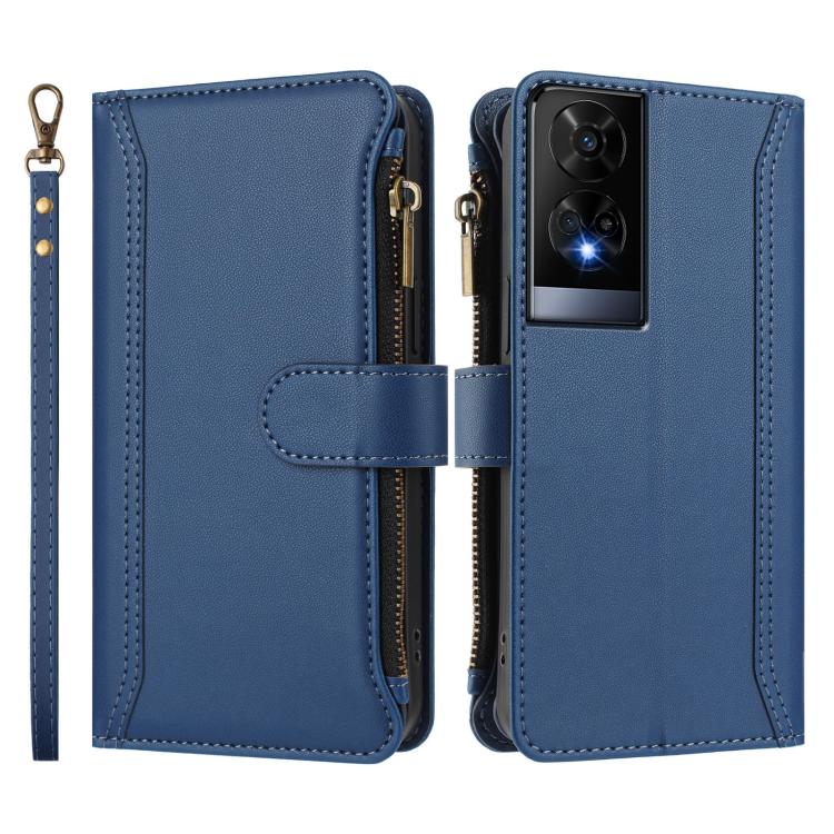 For TCL 50 XE Magnetic Closure 9 Card Slots Zipper Leather Case with Hand Strap