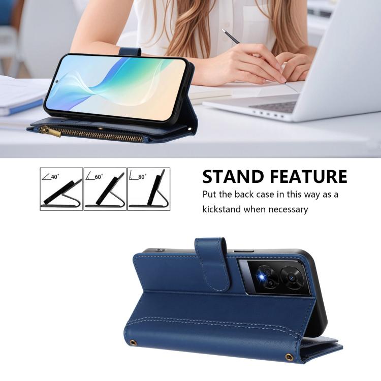For TCL 50 XE Magnetic Closure 9 Card Slots Zipper Leather Case with Hand Strap