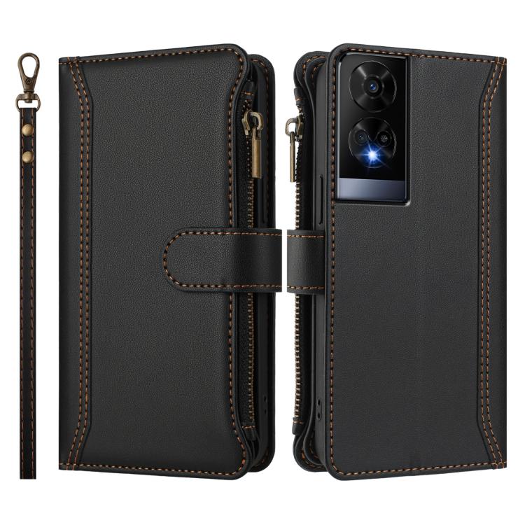 For TCL 50 XE Magnetic Closure 9 Card Slots Zipper Leather Case with Hand Strap