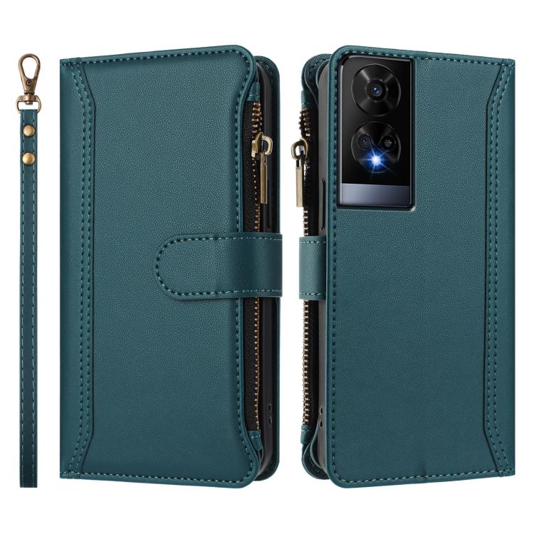 For TCL 50 XE Magnetic Closure 9 Card Slots Zipper Leather Case with Hand Strap