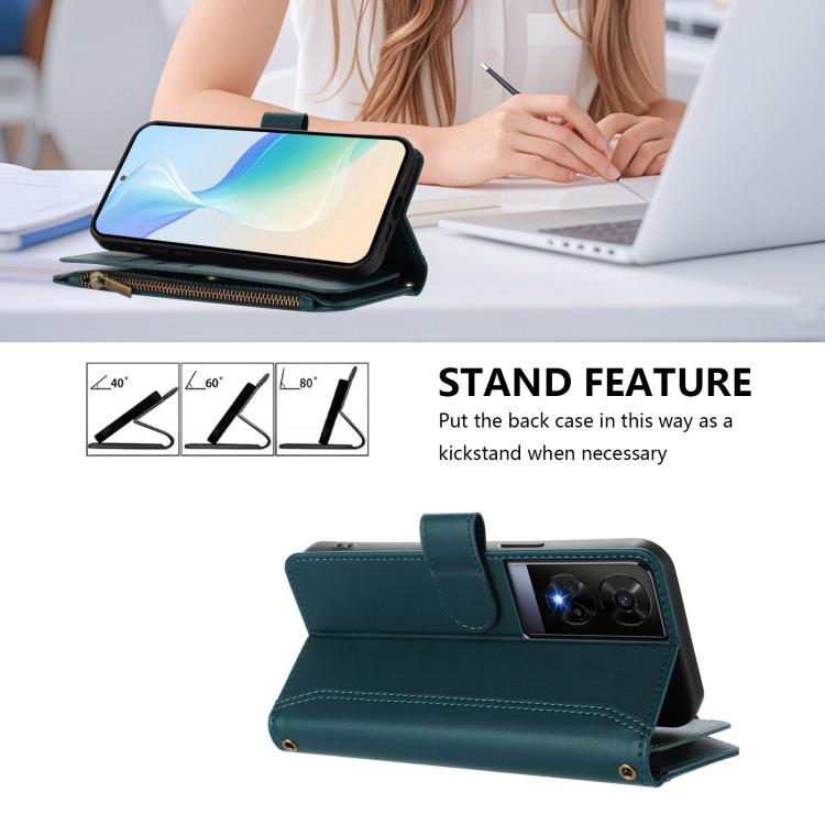 For TCL 50 XE Magnetic Closure 9 Card Slots Zipper Leather Case with Hand Strap