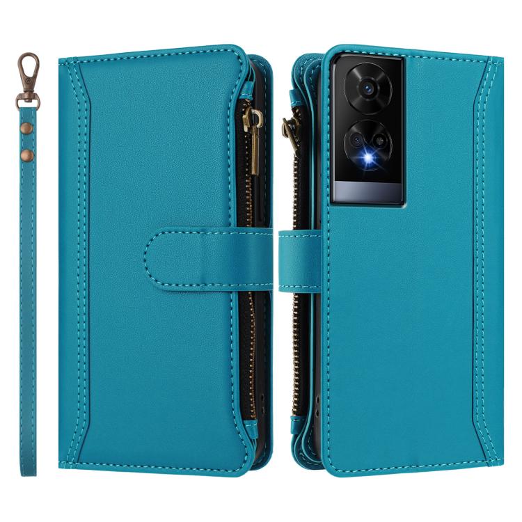 For TCL 50 XE Magnetic Closure 9 Card Slots Zipper Leather Case with Hand Strap