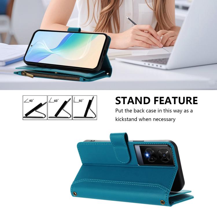 For TCL 50 XE Magnetic Closure 9 Card Slots Zipper Leather Case with Hand Strap