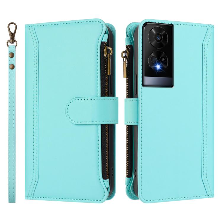 For TCL 50 XE Magnetic Closure 9 Card Slots Zipper Leather Case with Hand Strap