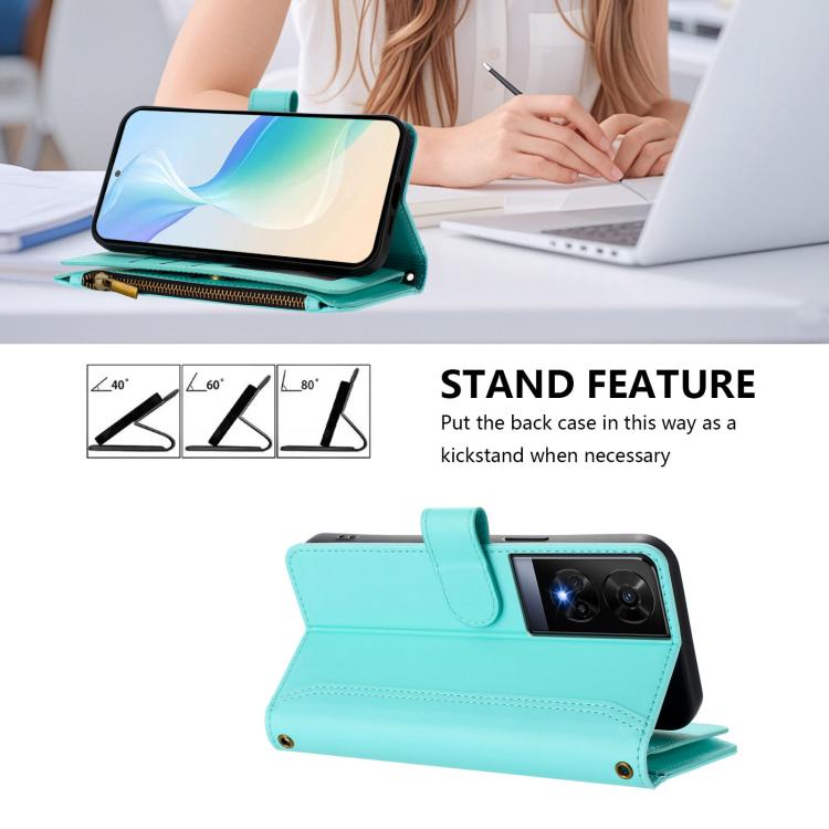 For TCL 50 XE Magnetic Closure 9 Card Slots Zipper Leather Case with Hand Strap