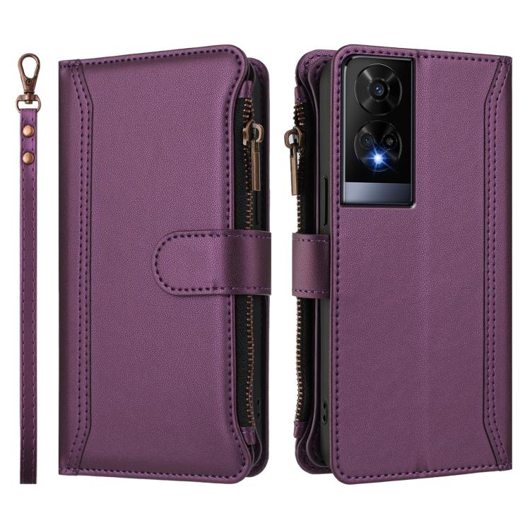 For TCL 50 XE Magnetic Closure 9 Card Slots Zipper Leather Case with Hand Strap