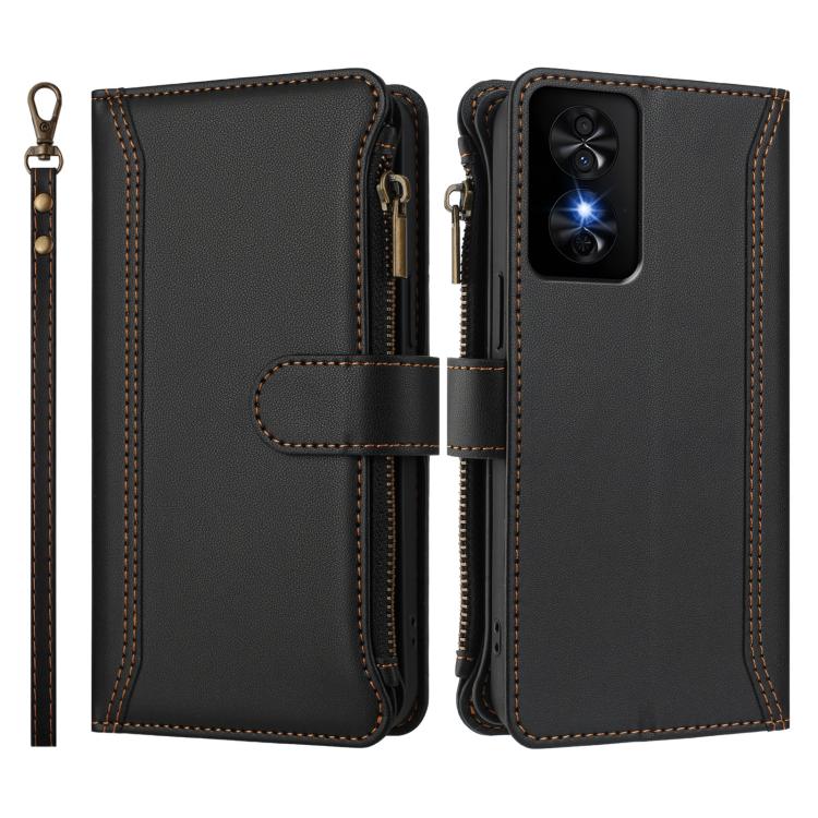 For TCL 50 SE / 40 NxtPaper 4G Magnetic Closure 9 Card Slots Zipper Leather Case with Hand Strap