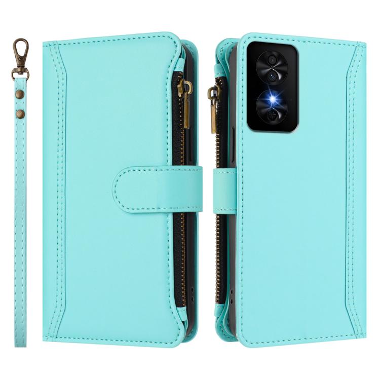 For TCL 50 SE / 40 NxtPaper 4G Magnetic Closure 9 Card Slots Zipper Leather Case with Hand Strap