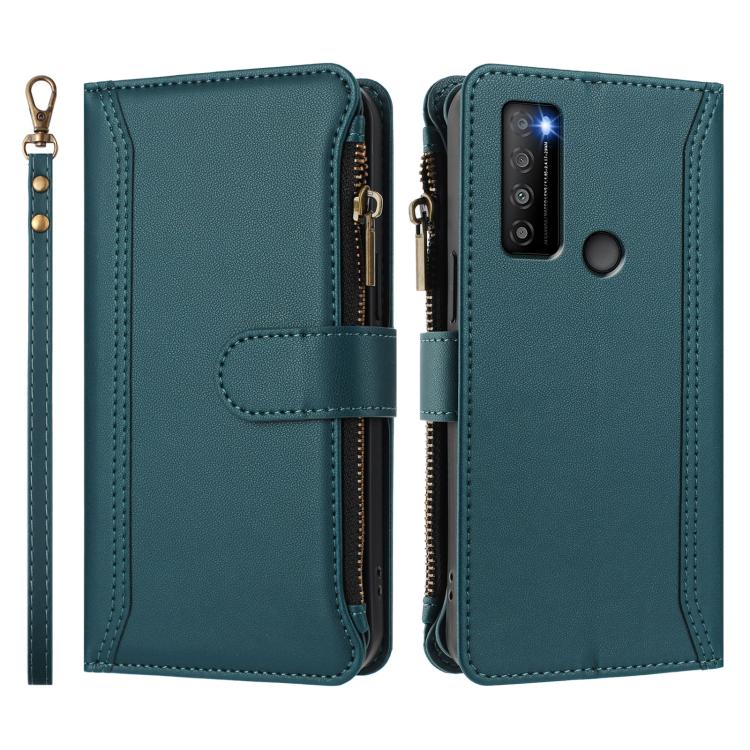For TCL 30XL 2022 Magnetic Closure 9 Card Slots Zipper Leather Case with Hand Strap