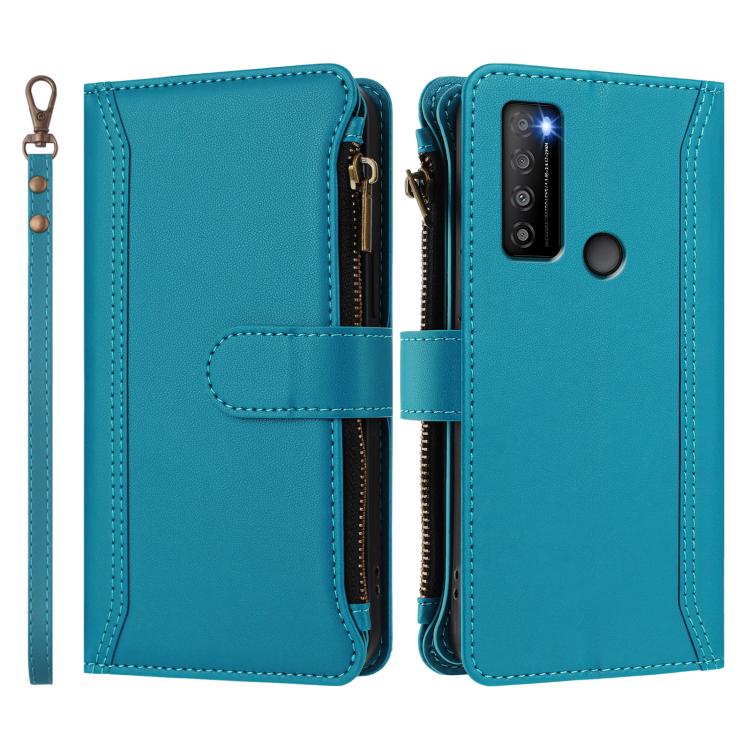 For TCL 30XL 2022 Magnetic Closure 9 Card Slots Zipper Leather Case with Hand Strap
