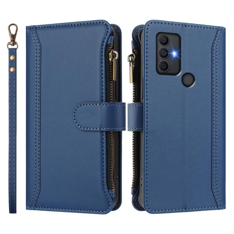 For TCL 305 / 306 / 30 SE Magnetic Closure 9 Card Slots Zipper Leather Case with Hand Strap