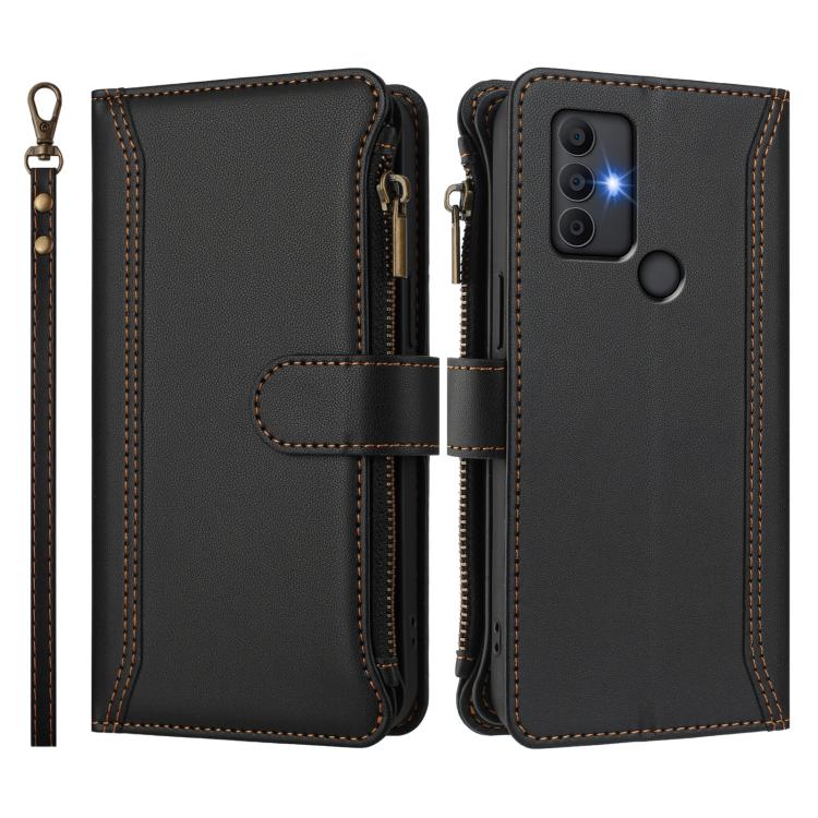 For TCL 305 / 306 / 30 SE Magnetic Closure 9 Card Slots Zipper Leather Case with Hand Strap