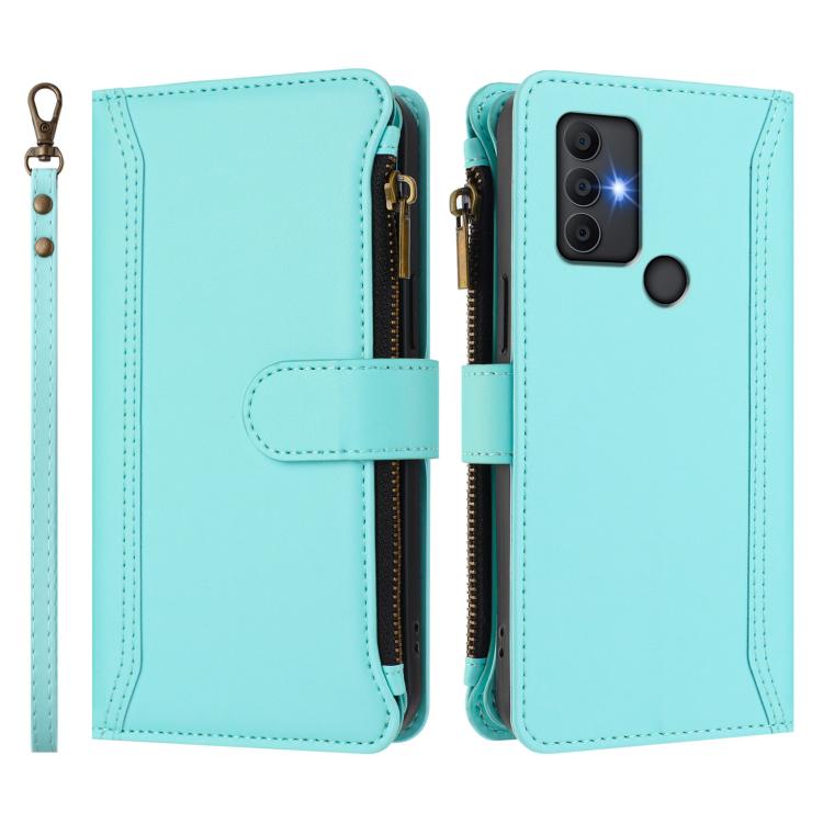 For TCL 305 / 306 / 30 SE Magnetic Closure 9 Card Slots Zipper Leather Case with Hand Strap