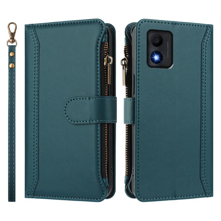 For TCL 303 Magnetic Closure 9 Card Slots Zipper Leather Case with Hand Strap