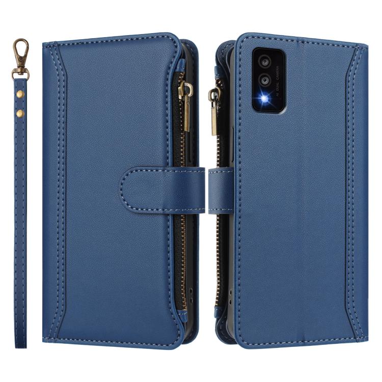 For TCL 30T Magnetic Closure 9 Card Slots Zipper Leather Case with Hand Strap