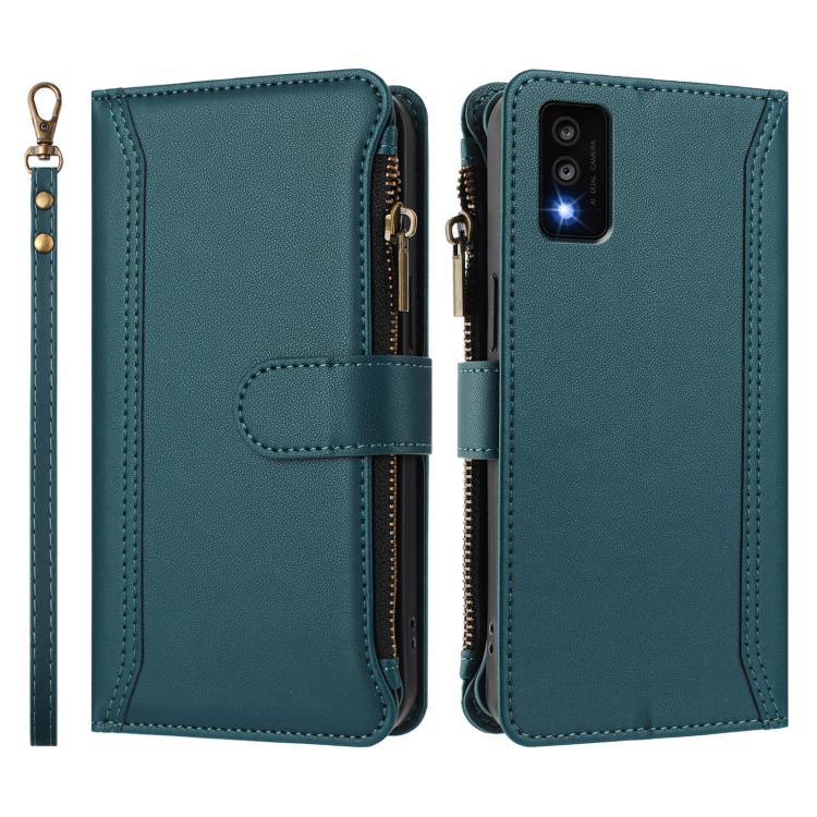 For TCL 30T Magnetic Closure 9 Card Slots Zipper Leather Case with Hand Strap