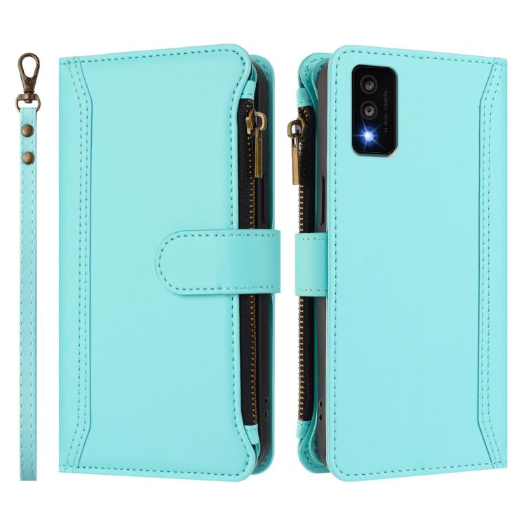 For TCL 30T Magnetic Closure 9 Card Slots Zipper Leather Case with Hand Strap