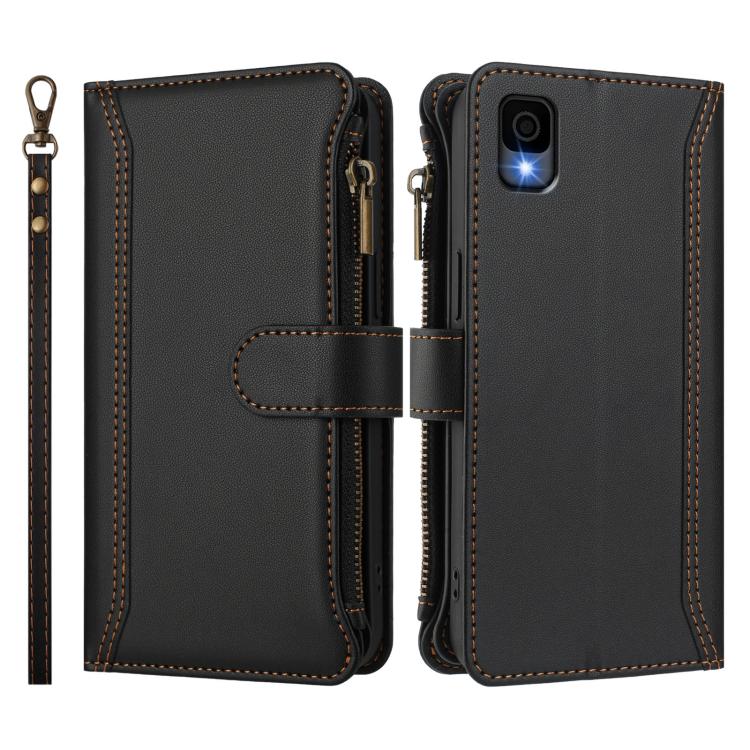 For TCL 30Z / 30 LE Magnetic Closure 9 Card Slots Zipper Leather Case with Hand Strap