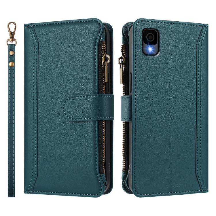 For TCL 30Z / 30 LE Magnetic Closure 9 Card Slots Zipper Leather Case with Hand Strap