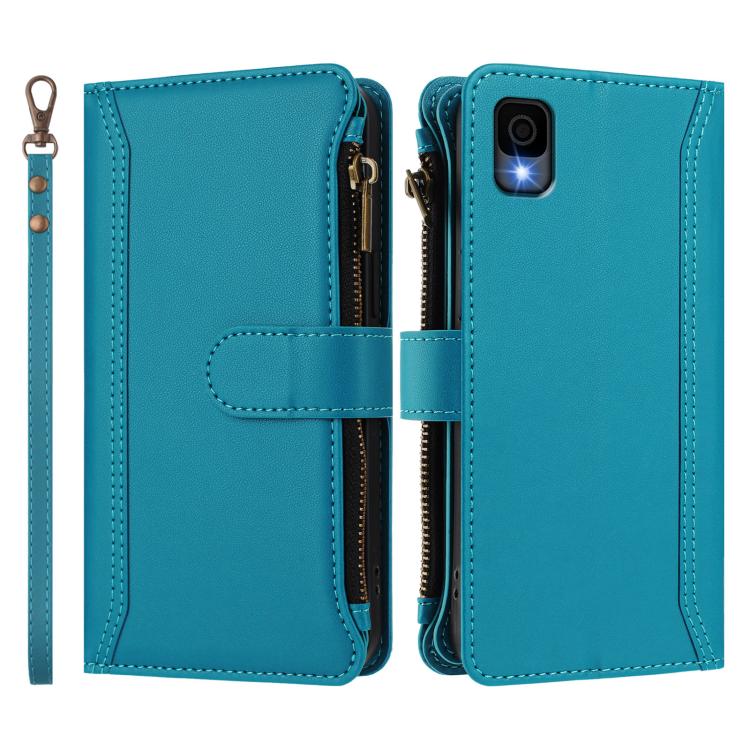 For TCL 30Z / 30 LE Magnetic Closure 9 Card Slots Zipper Leather Case with Hand Strap
