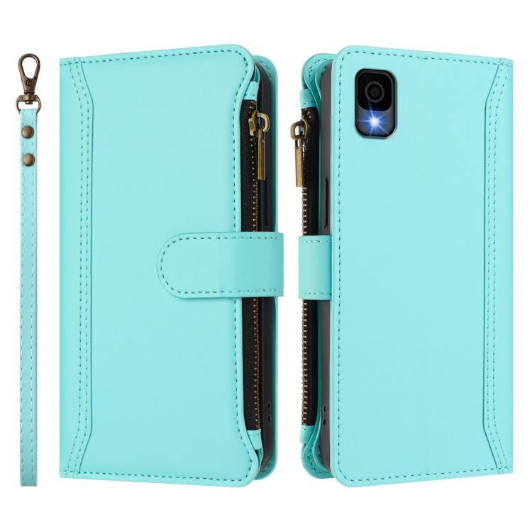 For TCL 30Z / 30 LE Magnetic Closure 9 Card Slots Zipper Leather Case with Hand Strap